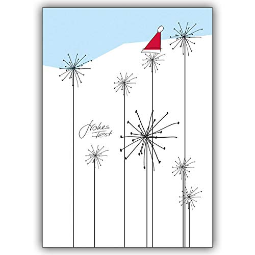 16 Weihnachtskarten (16er Set): Fröhliche Weihnachtskarte mit Nikolaus Mütze auf Schnee Blumen • als festliche Weihnachts Klappkarte mit Umschlag zum Jahres-Ende für Familie und Firma