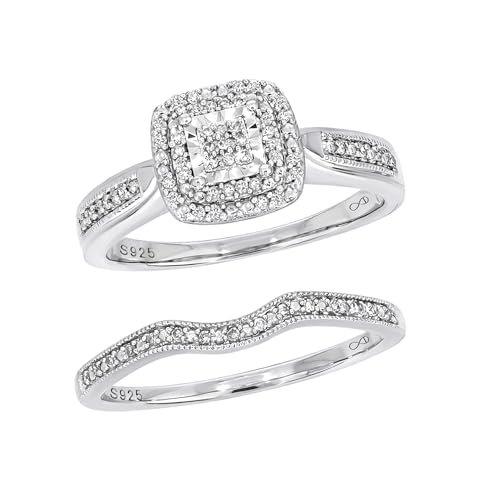 Cali Trove 1/5ct Natural Black & White Diamond Bridal Ring Set for Women | 925 Sterling Silver...