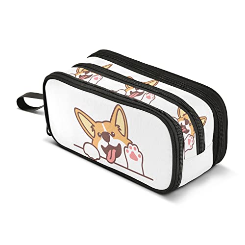 J JOYSAY Estuche para lápices de pelota de fútbol de gran capacidad para niñas y niños, estuche de maquillaje para estudiantes universitarios, escuela, oficina, Corgi galés 13, Almacenamiento