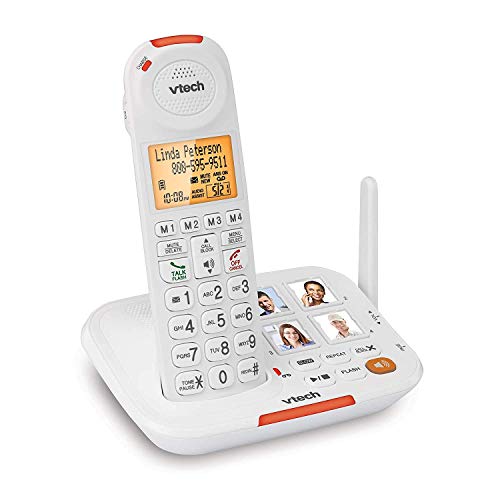 VTech SN5127 Amplified Cordless Senior Phone with Answering Machine, Call Blocking, 90dB Extra-loud Visual Ringer, One-touch Audio Assist on Handset up to 50dB, Big Buttons and Large Display, White