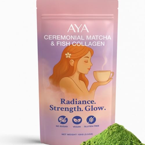 Aya Matcha Organic Ceremonial Grade Matcha Powder with Marine Collagen