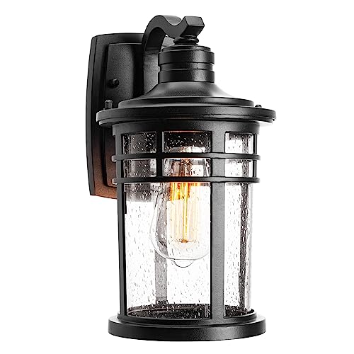 Darkaway Outdoor Porch Lights Wall Mount, Outdoor Light Fixtures Sconces Wall Lighting with Seeded Glass Waterproof Exterior Lights for Patio Yard House Hallway Doorway Garage(1 Pack, Black)