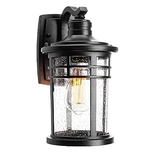 Darkaway Outdoor Porch Lights Wall Mount, Outdoor Light Fixtures Sconces Wall Lighting with Seeded Glass Waterproof Exterior Lights for Patio Yard House Hallway Doorway Garage(1 Pack, Black)
