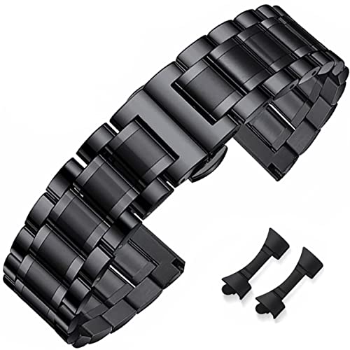 FOUUA Edelstahl Uhrenarmband Metallarmband Armbänder aus 16 18 19 20 21 22 24 Edelstahlarmband Ersatz Poliert Metal Armband Doppelschnalle Schwarz oder Silber Gold Cover