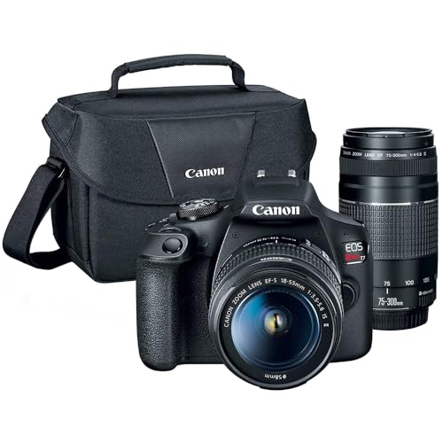 Image of Canon EOS Rebel T7 DSLR Camera with EF18-55mm + EF 75-300mm Double Zoom Kit 2727C021 Bundle with Lexar Premium 64GB SDXC Memory Card, Deco Essentials Camera Bag and Corel Photo Video Suite