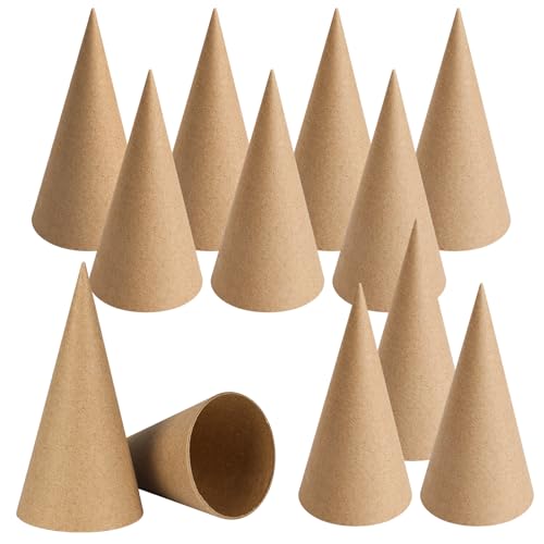 TFTAFAN 6 PCS Thick Paper Mache Cones, Christmas Thick Cardboard Craft Cones, Open Bottom Cone for Halloween Christmas Valentine's Day DIY Gnomes Ornament Cone Tree Decorations (6 inches)
