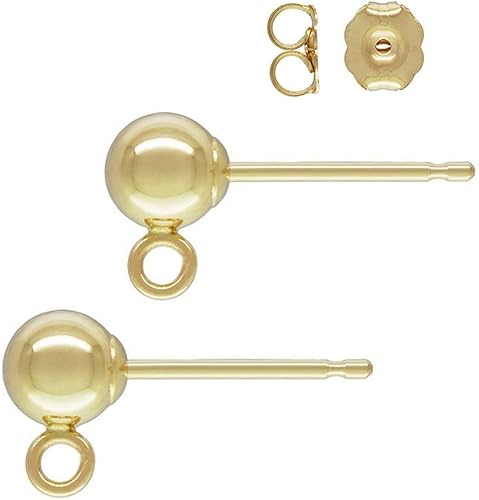 Adabele 40pcs Hypoallergenic Stud Earring Posts Findings 4mm Ball Closed Loop with 40pcs Earnut Back 14k Gold Plated Brass for Earrings Making
