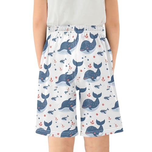 Whale and Grass Sleep Shorts Summer Pajama Shorts Elastic Waist Sleep Bottoms with Pockets 6-14 Years2