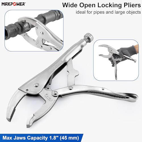 Image of MAXPOWER 3 Pieces Locking Pliers Set, 6 inch Long Nose, 7 inch Offset Locks Plier and 10 inch Wide Open Locking Pliers