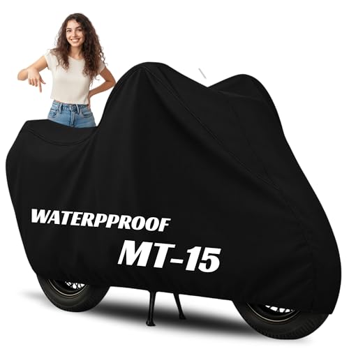 Image of 100% Waterproof MT 15 Bike Cover | Polyester Body Cover for Rain & Sun | UV Protection, Dustproof, Scratch Resistant, Windproof, Heat Resistant, Vehicle Specific Fit (Black)