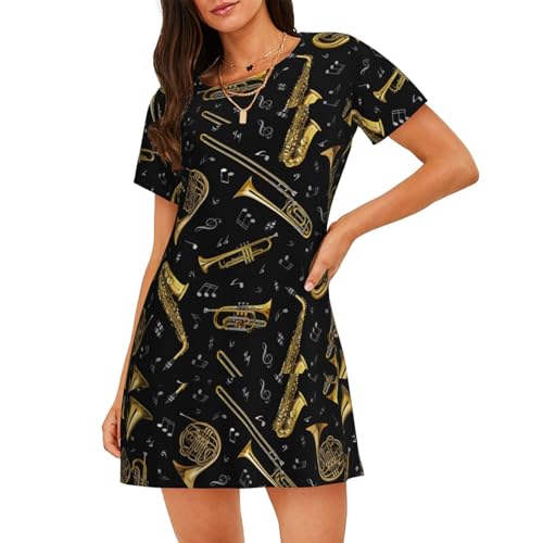 Chemise de nuit légère musique en coton doux pour femme