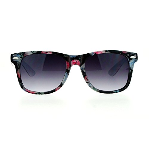 Floral Flower Print Sunglasses Classic Square Horn Rim Plastic Frame UV4002