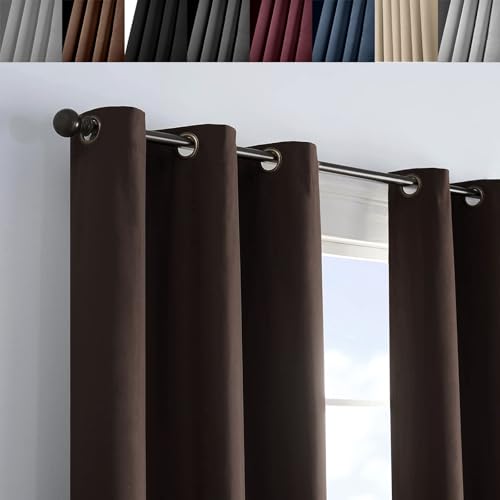 Rideau Occultant 2 Pièces 75x105 cm Marron en Polyester Satiné pour Fenêtre