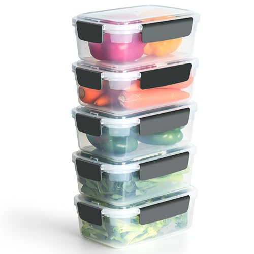 Image of YORY 7cup Plastic Food Storage Containers With Lids For Leftover,5pk
