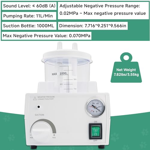 Image of Portable Veterinary Suction Machine for Home Use with 1000ml Capacity, 110V Electric Suction Machine with Adjustable Power, Low Noise
