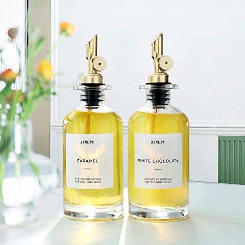 Bouteille Huile Olive 350ml 2pack, Distributeur D'huile D'olive Vinaigriers et 35 étiquettes, Flacons Verre Et Bec Verseur Pour Cuisine, Avec Bec Verseur Sans Goutte, Récipient à Condiments Liquides