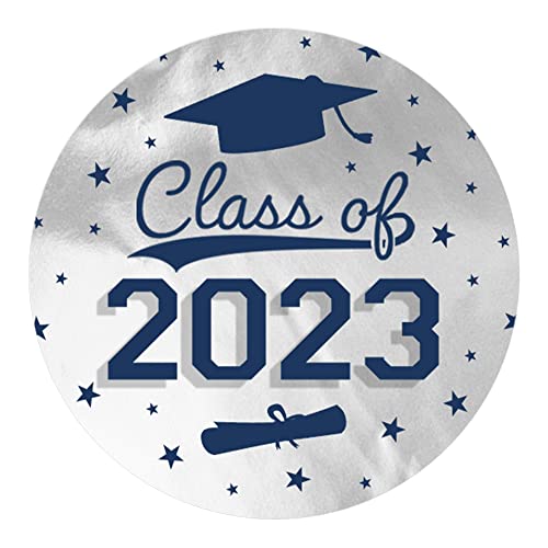 Graduation Class Of 2023 Party Favor Stickers, Graduation Stickers For Envelopes, Bag Seals - 1.75 In. Round - 40 Labels (Silver Blue) #TOP16