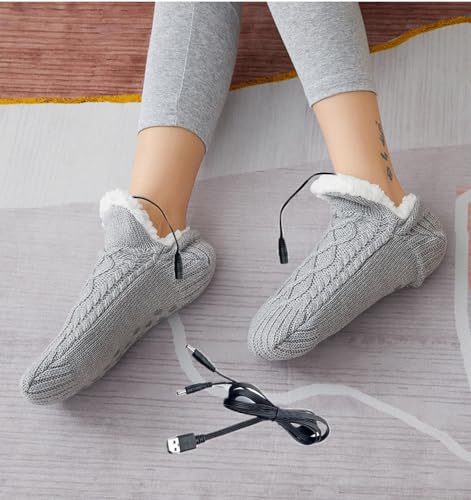 PURFUN Electric Heated Fleece Socks Slippers for Men Women, Winter USB Heating Pad Knitted Socks Foot Heater Anti-Slip Thermal Home Indoor Slippers Footwear Foot Warmer3