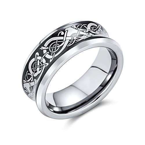 Bling Jewelry Comfort Fit Concave Black Celtic Dragon Tungsten Wedding Band Ring Size 9