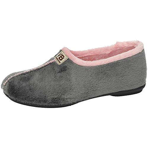 VULCA-BICHA S.L. - Zapatilla DE CASA con Tejido Muy Suave 611825 Sintético Mujer Color: Gris-Rosa Talla: 36