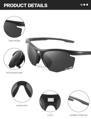 Image of BIRCEN Mens Polarized Sunglasses for Sports: TR90 Lightweight Sun Glasses Wrap Around Shades for Fishing Driving Cycling