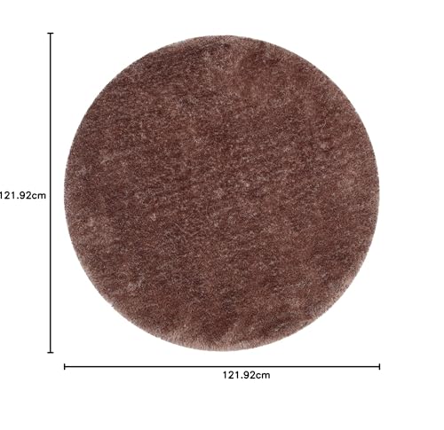 Image of Premium Round Shaggy Carpet Plain Fur Rugs Under Chair 4x4 Feet Microfiber & Polyster Modern Interior Floor Mat Brown