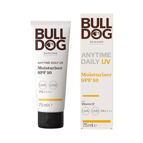 BULLDOG SKINCARE Anytime Daily UV Moisturiser SPF 50 For Men 75 ml Safflower Seed Extract Protects & Hydrates Skin Suitable For All Skins