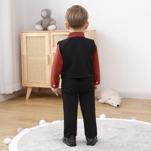 Image of YUEMION Toddler Baby Boy Clothes Suits Gentleman Dress Shirt+Bowtie+Vest+Suspender Pants Boy Formal Wedding Outfits Set 1-5T