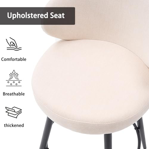 Image of Bar Stools Set of 2, 360 Swivel Breathable Fabric Kitchen Counter Height Stools, 26 inch Upholstered Bar Chair for Kitchen Islands, Restaurant, Ivory