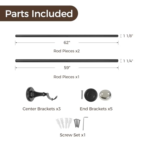 Image of TWOPAGES Matte Black French Return Curtain Rod 120 to 170 Inch