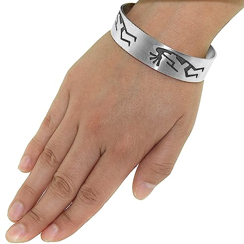 Sterling Silver Kokopele Cuff Bracelet for Women Southwestern Hopi Design Overlay Technique Oxidized Finish Handmade (16mm) 5/8 inch Wide2