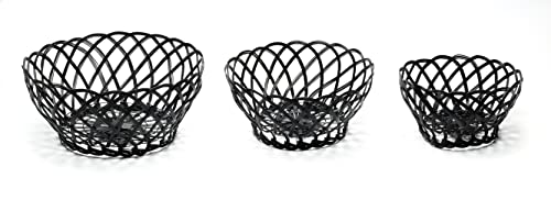 Image of Wire Metal Black Fruit Bowls for Table Centerpiece - Set of 3 - Modern Stylish Decorative Fruit Bowls for Kitchen Counter, Fruit Basket Perfect for Dining Table, Kitchen, Easter - 10, 8, 6 Inch