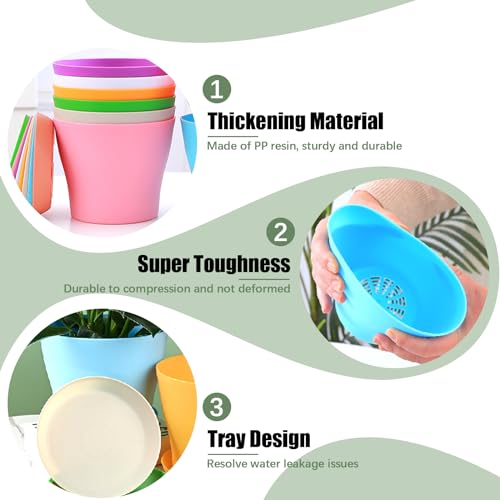 RETON 38Pcs Colorful Plastic Plant Pots Set, Including 16Pcs 10/14 cm Indoor Plant Flower Pot with Tray - Image 3