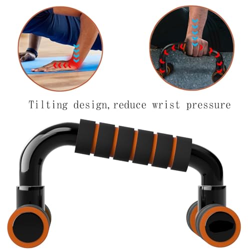 Image of Push Up Bars Gym Exercise Equipment Fitness 1 Pair Push Up Handles with Padded Foam Handle and Non-Slip Stable Structure for Men and Women (Orange)