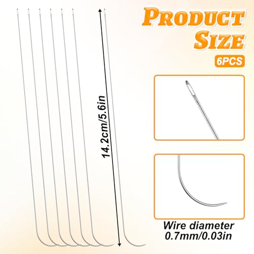 6 Pcs Beading Needles, 5.6 Inch Large Eye Stainless Steel Bead Spinner Needles, 0.7mm Beading Needle for Jewelry Making, DIY Waist Beads, Bracelets, Necklaces