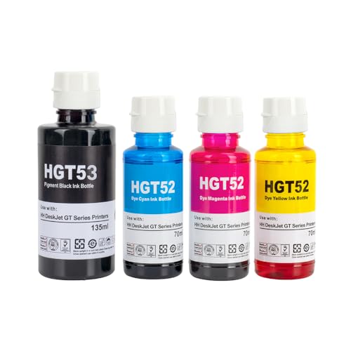 NexNova 4-Pack GT53XL 135ml GT52 100ml for HP Printer DeskJet Smart GT Tank Black Cyan Magenta Yellow