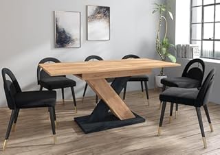 Furneo Enzo 01 – Modern Extendable Dining Table, 120–160 cm, Oak and Black Concrete Effect Finish