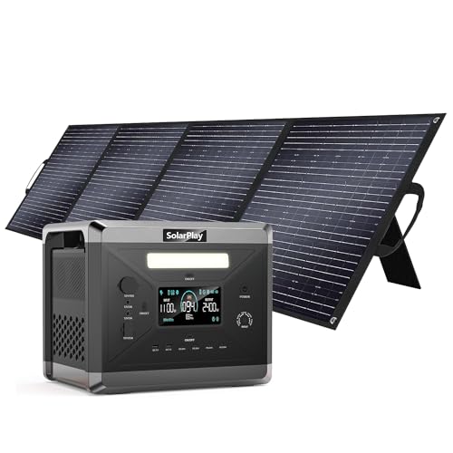 SolarPlay 2400W Portable Power Station, 2160Wh Large Capacity Solar Generator with 200W Solar Panel, BMS Emergency Power Station for Home Backup, Camping, Outdoor Battery Backup