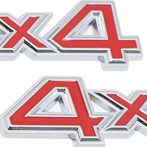 Image of 2 pcs 4X4 Four-Wheel Drive Emblem Badge Fit for /SUV /Pickup 4Wd Universal Car Side Fender Trunk Emblem Badge Sticker Decals (Silver Red)