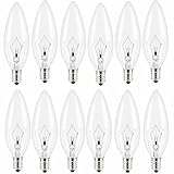 60 Watt Dimmable Clear Candelabra Base,12-Pack Candelabra Light Bulbs, Flame Shaped Incandescent Chandelier Light Bulbs, B10 with Warm White, 600 Lumen