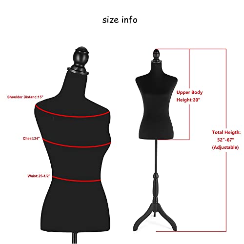 Female Mannequin Torso With Adjustable Tripod Stand, 2 In 1 Dress Form White Mannequin Body W/ Detachable Black Torso Cover For Sewing, Dressmaker, Home Decor, Jewelry & Clothing Display #TOP6