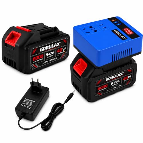 Image of 120W Portable Power Inverter for 18V-21V Lithium Battery, DC to AC 220V Converter with AC Outlet, 3 USB Ports, LED Voltage Display(Inverter + 2xBattery + Charger)