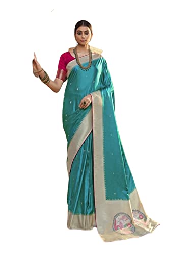 Sari de seda satinada de alta costura modelo 8286 azul exclusivo
