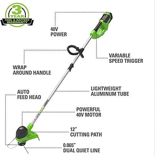 Image of Greenworks 40V 20 inch Cordless Pole Hedge Trimmer and 40V 12 inch String Trimmer, (1) 2.0Ah Battery and Charger Included