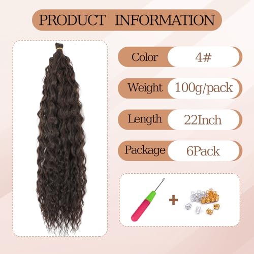 TAOYEMY Deep Wave Crochet Curly Braiding Hair 22 Inch 6 Packs Ocean Wave Crochet Hair Extensions Synthetic Curly Crochet Hair For Women (4# - Image 2