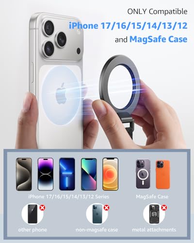 Image of SUPERONE 2025 Upgrade for MagSafe Phone Grip with Finger Strap, Removable MagSafe Ring Holder with Kickstand Finger Loop, Mag Safe Accessories for iPhone 17 /16 /15 /14 /13 /12 Series, Black