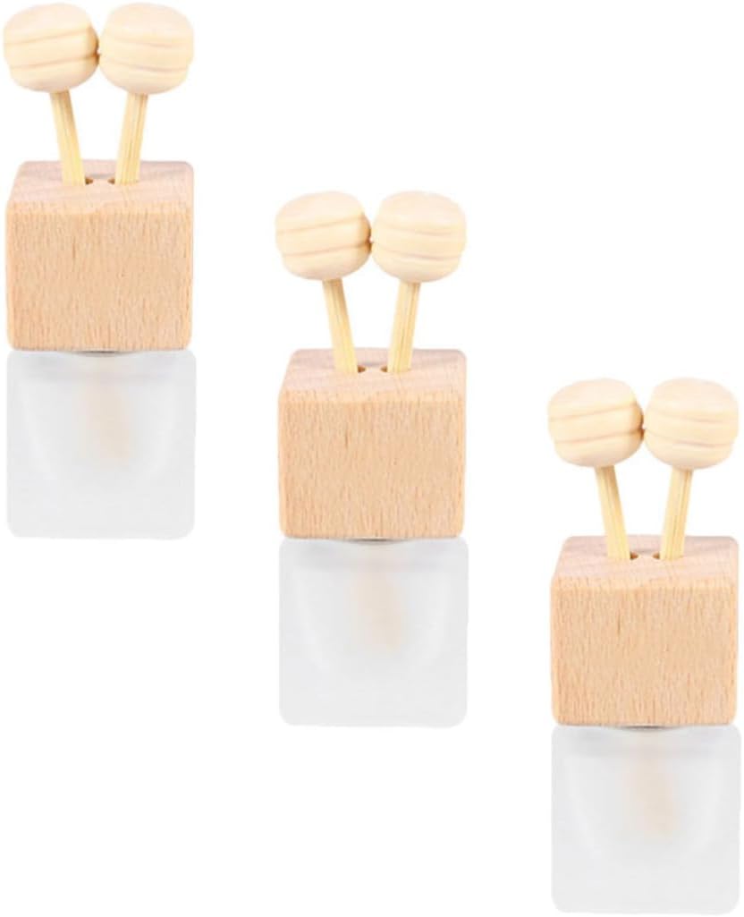 Car Air Vent Essential Oil Diffuser 360 Degree Rotatable Clip Design and Wooden Lid, 3pcs Glass Bottles Air Freshener Perfume Containers for Room and Dressing Tables