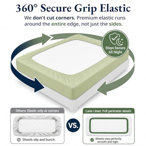 Image of LANE LINEN 100% Organic Cotton Fitted Bedsheet for King Size Bed - Sea Foam | GOTS Certified, Percale Weave, 78x72 inches, Fits Upto 12 inch Mattress, Soft, Breathable, Washable, 2 Pillow Covers