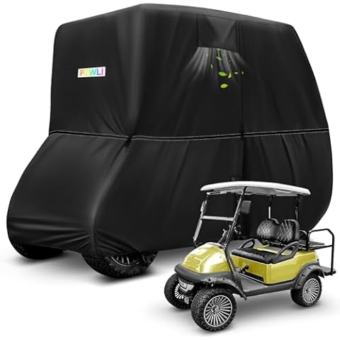 PZWLI Waterproof Golf Cart Cover,420D Oxford Fabric Cover Universal Fit for Most 2+2 Passengers Golf Cart EZGO/Club Car,Black Cover