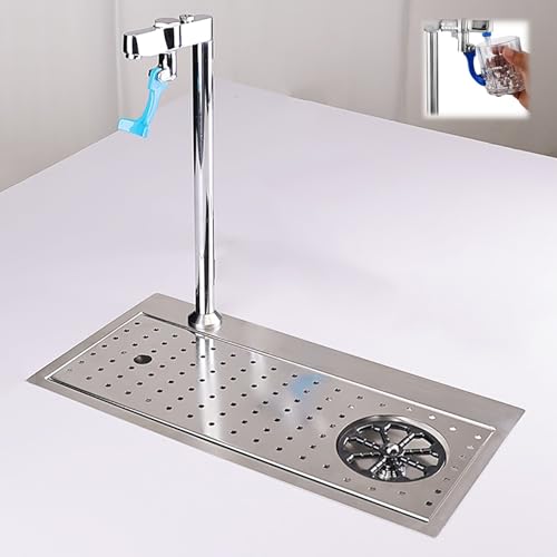 Enjuagador de Vasos, Kit Automático Limpiador Vasos de Acero Inoxidable con Grifo y Bandeja Goteo para Bar, Cocina, Hotel, Cafetería(47 * 23.5 * 44.7CM)
